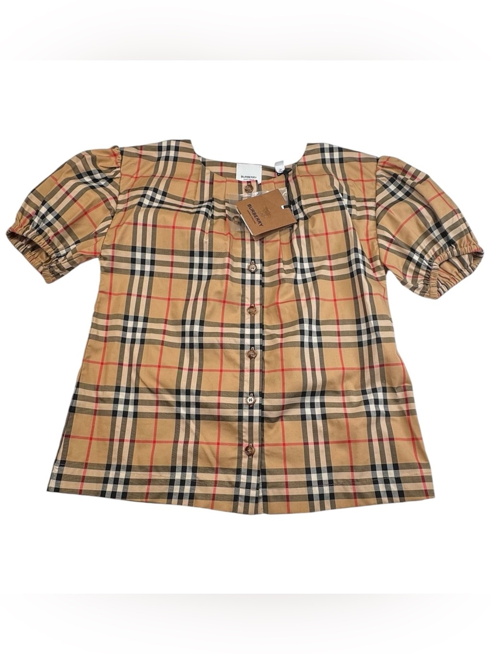 NWT Burberry Blouse Girl's Size 12 Years Beige Plaid Short Sleeve Tunic Preppy